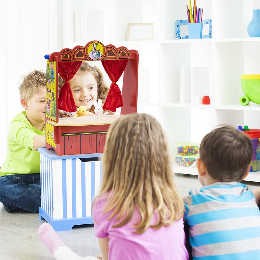 Toy Time Kids' Wooden Tabletop Puppet Theater With Curtains